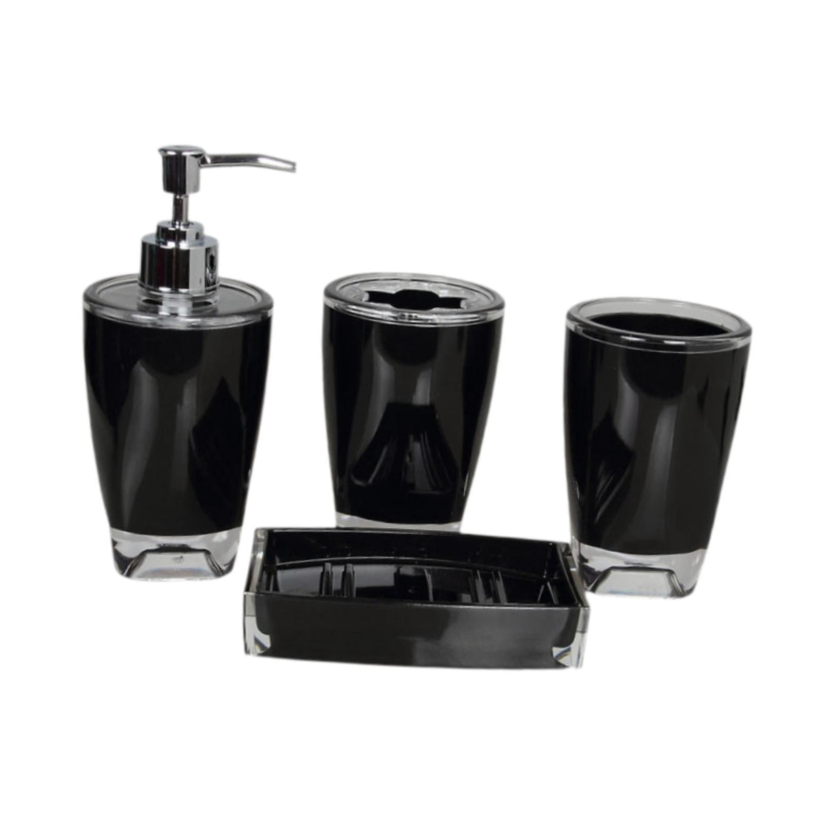 Lazsy 4 Pieces Soap Dispenser Toothbrush Holder Apartment Essentials Acrylic Organizer Black